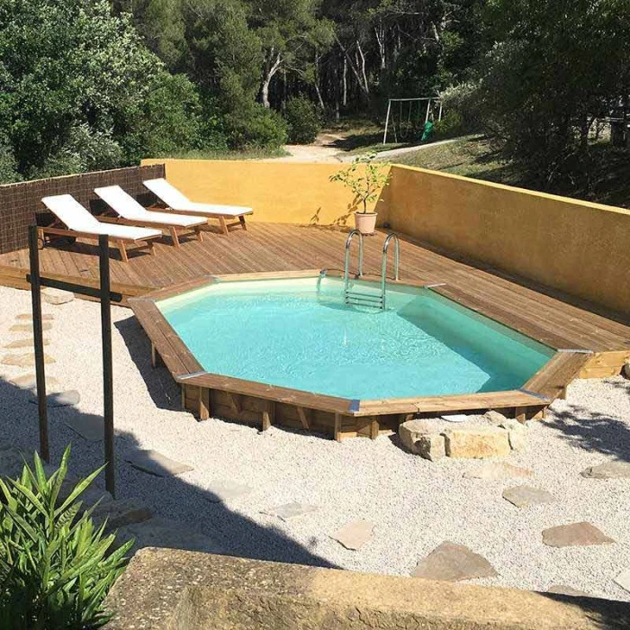 Piscine En Bois Octogonale Ubbink Océa 5,50 X 3,55 X 1,20 M - Liner Beige 4 Piscine En Bois Octogonale Ubbink Océa 5,50 X 3,55 X 1,20 M - Liner Beige – Image 2