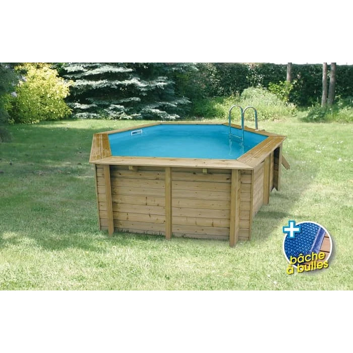 Piscine En Bois Hexagonale Ubbink Azura 4,10 X 1,20 M - Liner Bleu + Bâche à Bulles 8 Piscine En Bois Hexagonale Ubbink Azura 4,10 X 1,20 M - Liner Bleu + Bâche à Bulles – Image 6