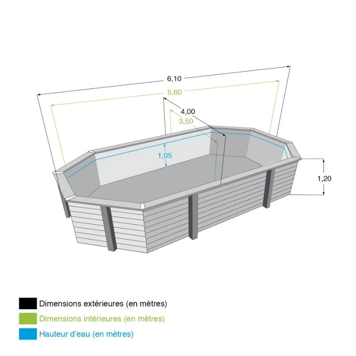 Piscine En Bois Octogonale Ubbink Azura 6,10 X 4 X 1,20 M - Liner Bleu 8 Piscine En Bois Octogonale Ubbink Azura 6,10 X 4 X 1,20 M - Liner Bleu – Image 6